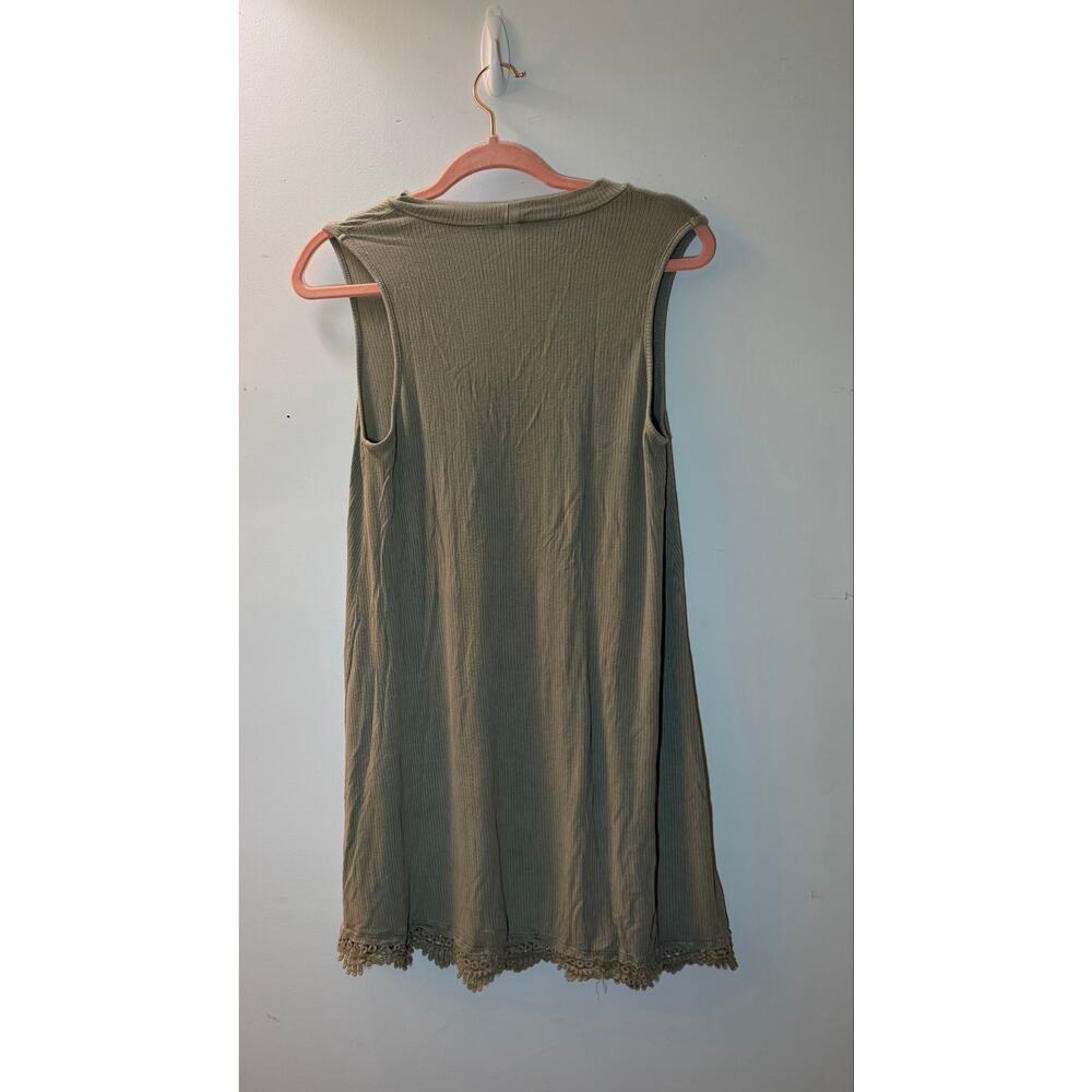 I Joah Ribbed Swing Dress Womens Small Sage Green Keyhole Crochet Hem